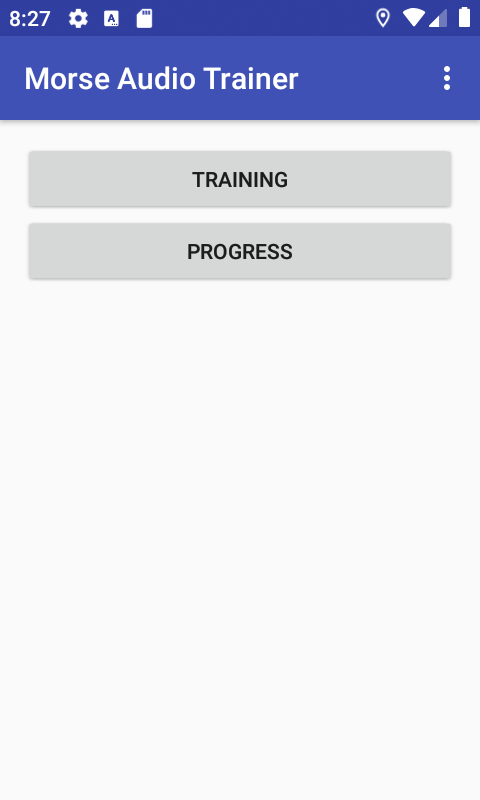 Morse Audio Trainer home screen with Training and Progress actions